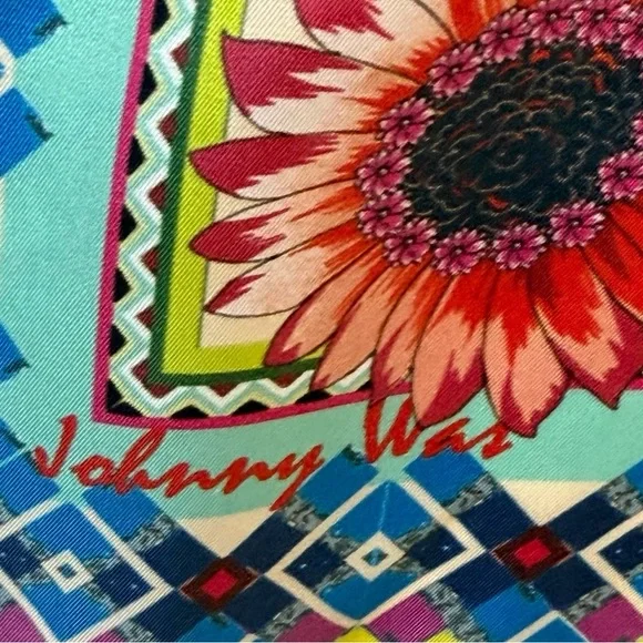 Johnny Was Nani silk scarf Cream Floral with Multicolor Border Tassels - Picture 2 of 6